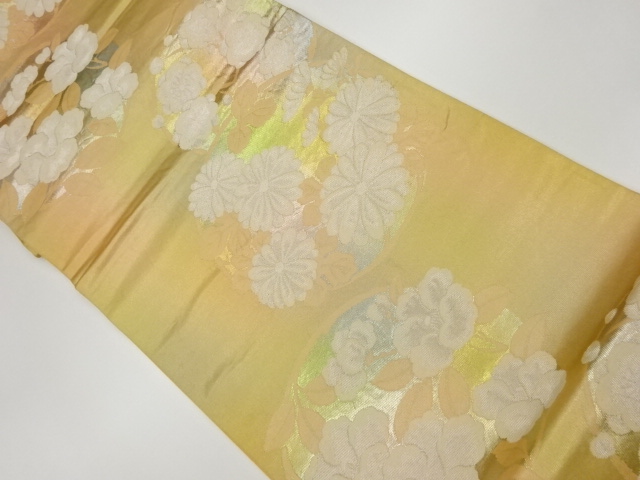 椿に梅・菊花輪模様織出し袋帯